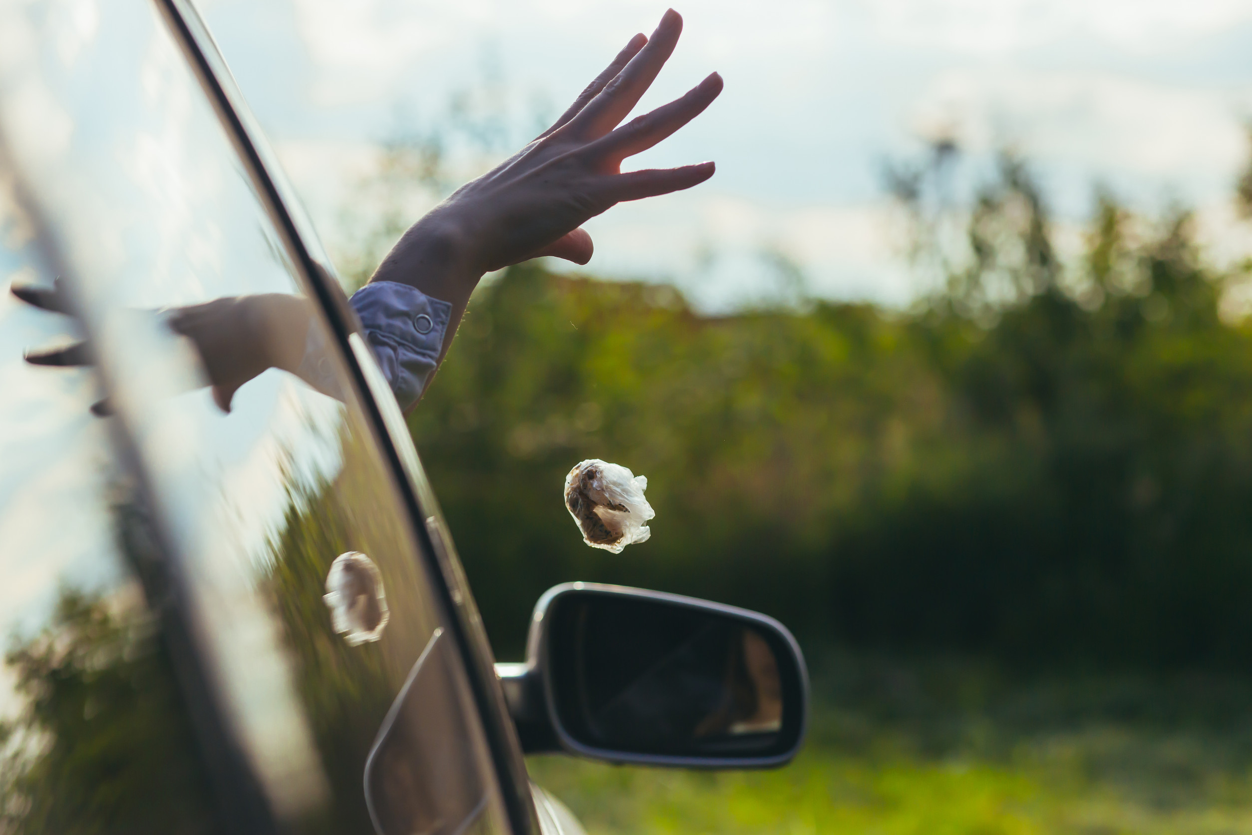 carte e rifiuti dall'auto